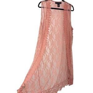 Polly Esther Sleeveless Lace Duster Pink Blush size XL Sheer Romantic Fairy Boho
